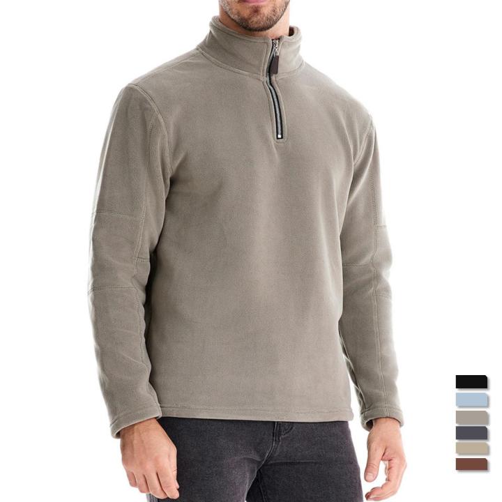ZE Sudadera de manga larga con media cremallera y cuello levantado para hombre, top informal de lana polar a la moda, color sólido, otoño e invierno
