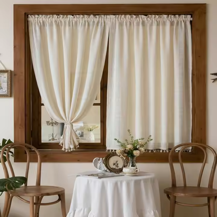 Cortina De Japón En Gasa Opaca Para Ventana Amplia Algodón Lino Clásica Para Cocina Y Habitaciones Sin Blackout - 1