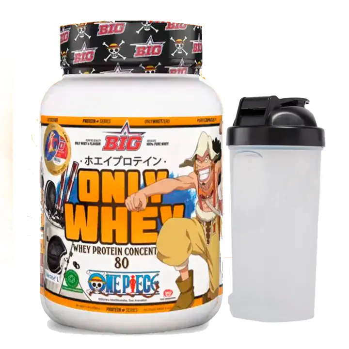 BIG - Proteinas Whey ONE PIECE - Edición Exclusiva con 12 Tazos. Sin Lactosa 1Kg Sabor Cookies and Cream + Shaker Generico - 1