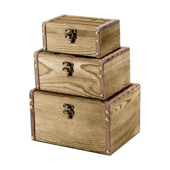 Set de 3 Cofres de Madera Decorativos con Cierre Metálico, Cajas Vintage de Diferentes Tamaños para Almacenaje, Regalo y Decoración Rústica
