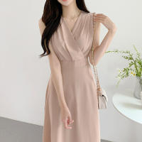 Vestido A-Line Sin Mangas Para Mujer REALEFT Elegante Con Cruz Frontal V-Neck Verano Casual Largo Cintura Imperio Sin Sastre - details 21
