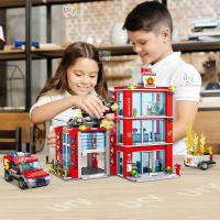 Estación De Bomberos De La Serie Ciudad Con Helicóptero Y Camión De Rescate Vehículos De Modelado Para Niños Juguetes De Bloques Compatible Con Lego - details 6