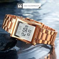 Relojes electrónicos, relojes rectangulares de acero inoxidable para hombre y mujer, relojes impermeables para hombre. - details 1
