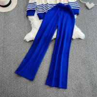 Conjunto De Ropa De Mujer REALEFT Otoño Invierno 2 Piezas Traje De Pista Tejido Con Cuello Alto Rayado Y Pantalones Rectos Polyester Estilo Casual - details 8