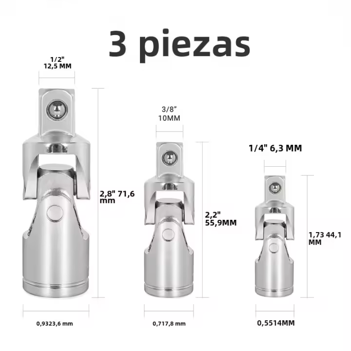Conversor De Maneta Universal 3PCS Tamaño 1/4 3/8 1/2 Pulgada Herramientas De Juntas Universales Conjunto De Llaves De Fijación - 1