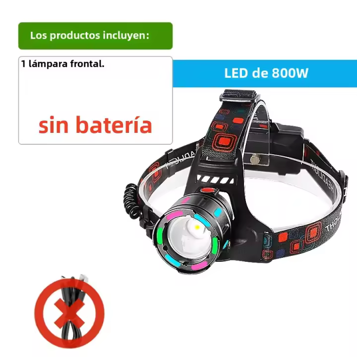 Linterna Frontal Recargable 800W Potencia Alta Impermeable Para Trabajo Al Aire Libre Luz De Noche Fluorescente 18650 Para Camping Pesca Senderismo Escalada - 1