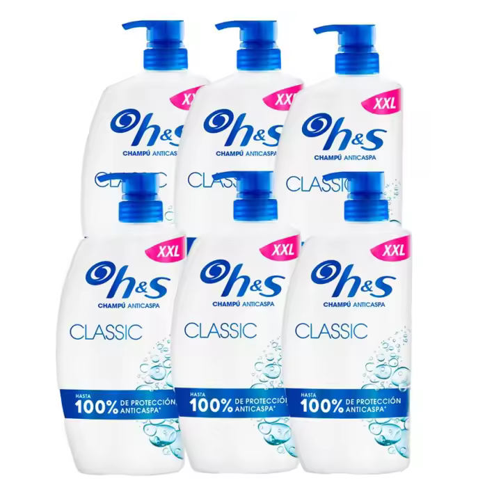 H&S | Pack Classic Champú Anticaspa con Dispensador, 4800ml, para Uso Diario. Hasta 100% de Protección Anticaspa, Clínicamente Probado. Para Todo Tipo de Pelo y Cuero Cabelludo. Sensación de Frescor 6x800ml - 1