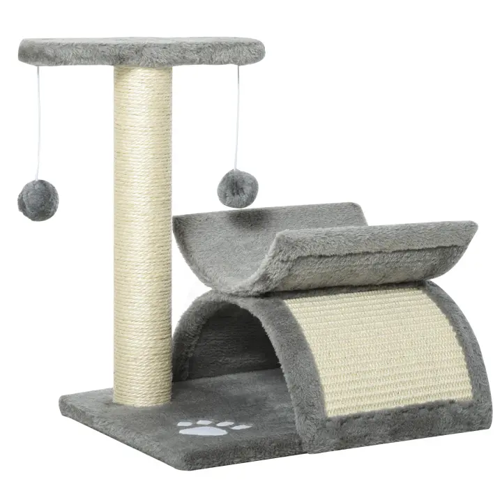 PawHut Árbol Rascador para Gatos Pequeños 43 cm Torre para Gatos con Poste Giratorio con Bolas de Juego Plataforma y Caseta 40x30x43 cm - 1