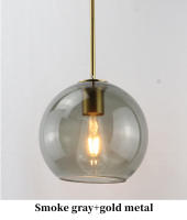 Lámpara Colgante De Vidrio Sférico Minimalista Nórdica En Ambar Fumé Gris Con Metal Antiguo Dorado Para Decoración Interior - details 15