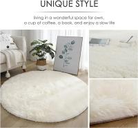 Alfombra Redonda De Peluche Suave Para Sala De Estar Decoración De Hogar Dormitorio Sala De Niños Estilo Moderno Color Blanco Grueso Pile - details 4