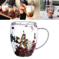 Taza De Vidrio Doble Capa Creativa Y Bonita Con Flores Reales Taza De Café Con Asas De Alta Borosilicato Para Regalos Personales - details 4