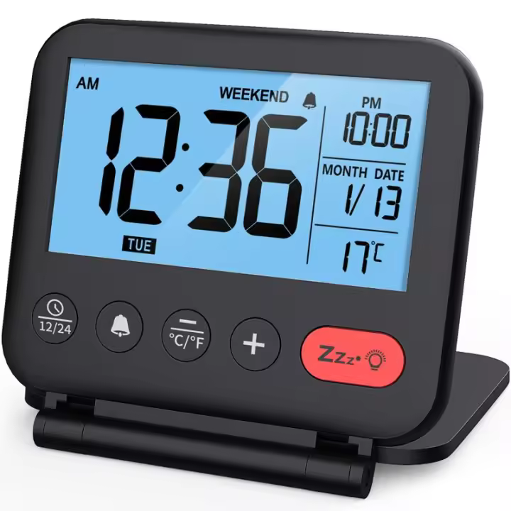 Reloj De Alarma Digital NOKLEAD Para Viaje Pequeño Con Pantalla LCD Luz Alba Fecha Temperatura Sono 12/24H Fin De Semana Para Dormitorio Y Oficina - 1