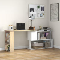 HOMCOM Escritorio Esquinero Giratorio, 120x110 cm, Escritorio en L, Mesa de Escritorio con Estantes, para Oficina en Casa, Estudio, Hogar, Natural y Blanco - details 1
