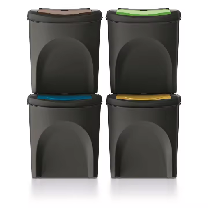 Set de 4 cubos de basura KEDEN SORTIBOX 100% plástico reciclado negro, volumen 4x25L - 1
