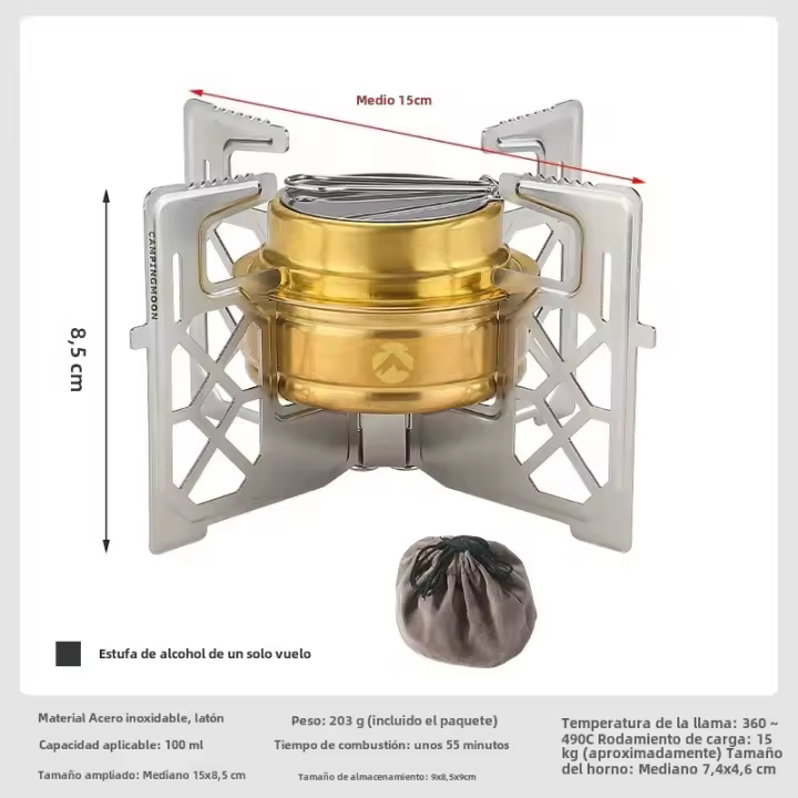 Estufa De Alcohol CAMPINGMOON Para Camping Y Picnics Al Aire Libre Equipamiento Pequeño Y Portátil Hecho De Aleación De Aluminio - 1