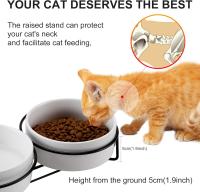 Tazón de cerámica para gatos (2x400ml), tazón de almuerzo doble para gatos, tazón elevado para comida/agua-blanco - details 1