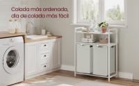 VASAGLE Cesto para Ropa Sucia, Cesta Colada con 2 Bolsas Extraíbles, 2 Estantes, Bolsa Extraíble y Desmontable, 46 L por Bolsa, para Baño, Lavandería, Marrón Rústico y Negro/Negro y Gris/Blanco - details 4