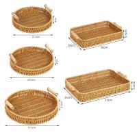 Bandeja De Alimentos De Plástico Tejida a Mano En Rattan Para Frutas Verduras Pasteles Forma Redonda Cesta De Almacenamiento Con Mango - details 1