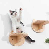 Estante De Madera Para Gato Montado En La Pared Con Escaleras Y Perches En Forma De Rostro De Gato Mobiliario De Mascotas Para Gatos Internos Dormitorio Y Descanso - details 1