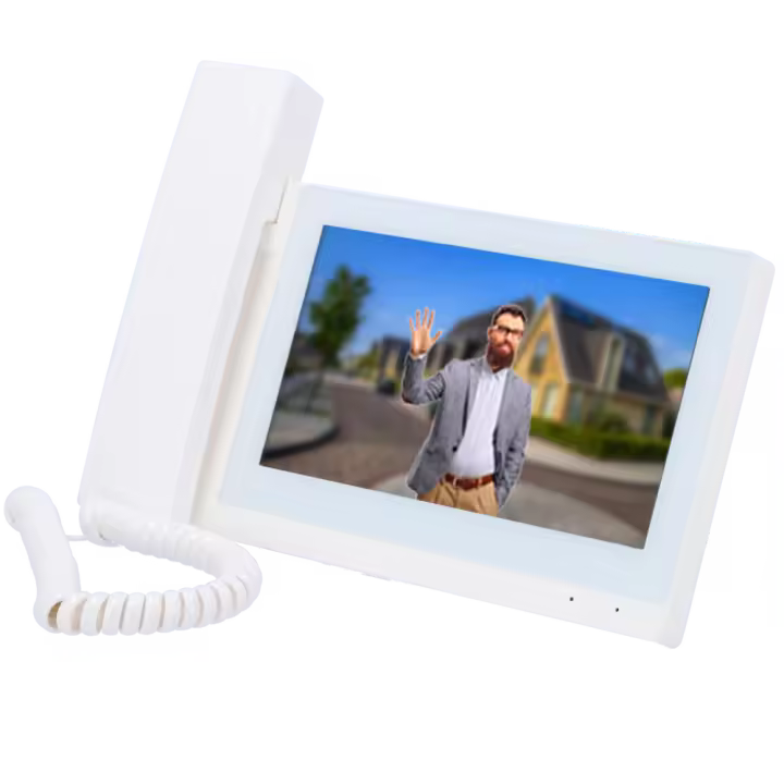 Monitor para Videoportero - Pantalla TFT de 7" - Audio bidireccional y llamadas entre dispositivos - TCP / IP, RS485 y WiFi - Slot MicroSD | 6 Entradas de alarma - Montaje en superficie - 1