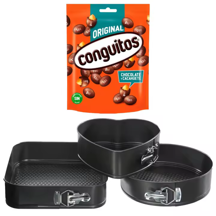 Pack repostería:CONGUITOS NEGROS DOYPACK 220G+Juego de 3 moldes desmontables surtidos - 1
