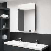 vidaXL Armario de baño con espejo y LED 60x11x80 cm en color blanco y roble/Negro/Gris brillo y más | almacenamiento funcional diseño moderno para baño dormitorio sala - details 2
