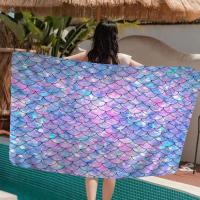 Toalla De Playa Para Niños Con Escamas De Sirena Colorida Toalla De Baño Grande Absorbente De Microfibra Para Natación Viajes Estilo Verano - details 12