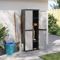 vidaXL Armario de almacenaje exterior PP 65x37x165 cm en color Negro/Gris y negro | almacenamiento funcional diseño moderno para baño dormitorio sala - details 1