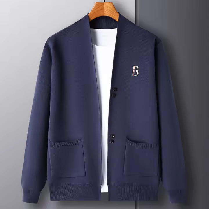 Chaqueta De Punto Para Hombre Lujo Con Bordado Exquisite En Color Sólido Abrigo Casual De Otoño E Invierno De Marca - 1