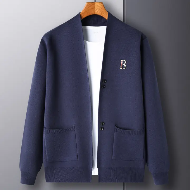 Chaqueta De Punto Para Hombre Lujo Con Bordado Exquisite En Color Sólido Abrigo Casual De Otoño E Invierno De Marca - 1