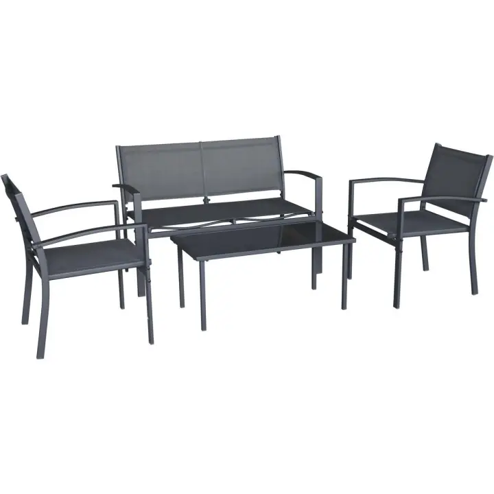 Habitat y Jardin - Conjunto de muebles de jardín de metal "Lino II" - 4 plazas - Negro - 1