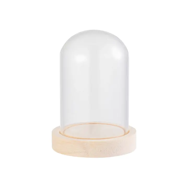 Estuche De Exhibición De Vidrio Con Base De Madera Jarrón De Terrario Cubierta De Acrílico Para Flores Inmortales Estilo Pastoral - 1