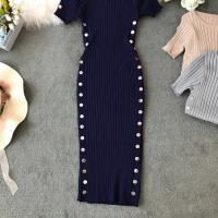 Vestido Elegante Para Mujer 2023 Nuevo Verano Tejido Oficina Vestido De Rodilla Bodycon De Alta Calidad Con Botones Para Oficina - details 8