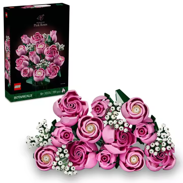 ladrillos de construcción ®   10374 Botanicals Ramo de Rosas Rosadas Kit de Construcción de Flores para Adultos, Decoración Floral, Arreglo Floral Construible, Día de la Madre, Regalo de Cumpleaños - 1