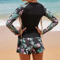 Traje De Baño De Dos Piezas Para Mujer 2024 Con Estampado De Surf Y Flores Long Sleeve Racerback Vest Y Cross Back Spandex Nylon - details 10