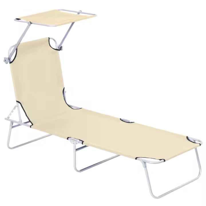 Outsunny Tumbona de jardín Plegable con Toldo Desmontable y Regulable Respaldo Reclinable para Jardín Terraza Acampada al Aire Libre 187x58x36 cm - 1