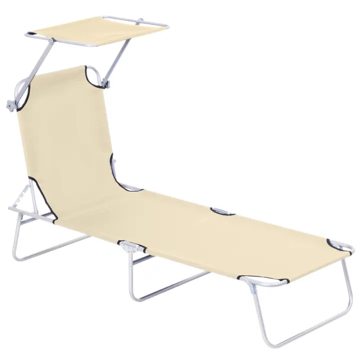 Outsunny Tumbona de jardín Plegable con Toldo Desmontable y Regulable Respaldo Reclinable para Jardín Terraza Acampada al Aire Libre 187x58x36 cm - 1