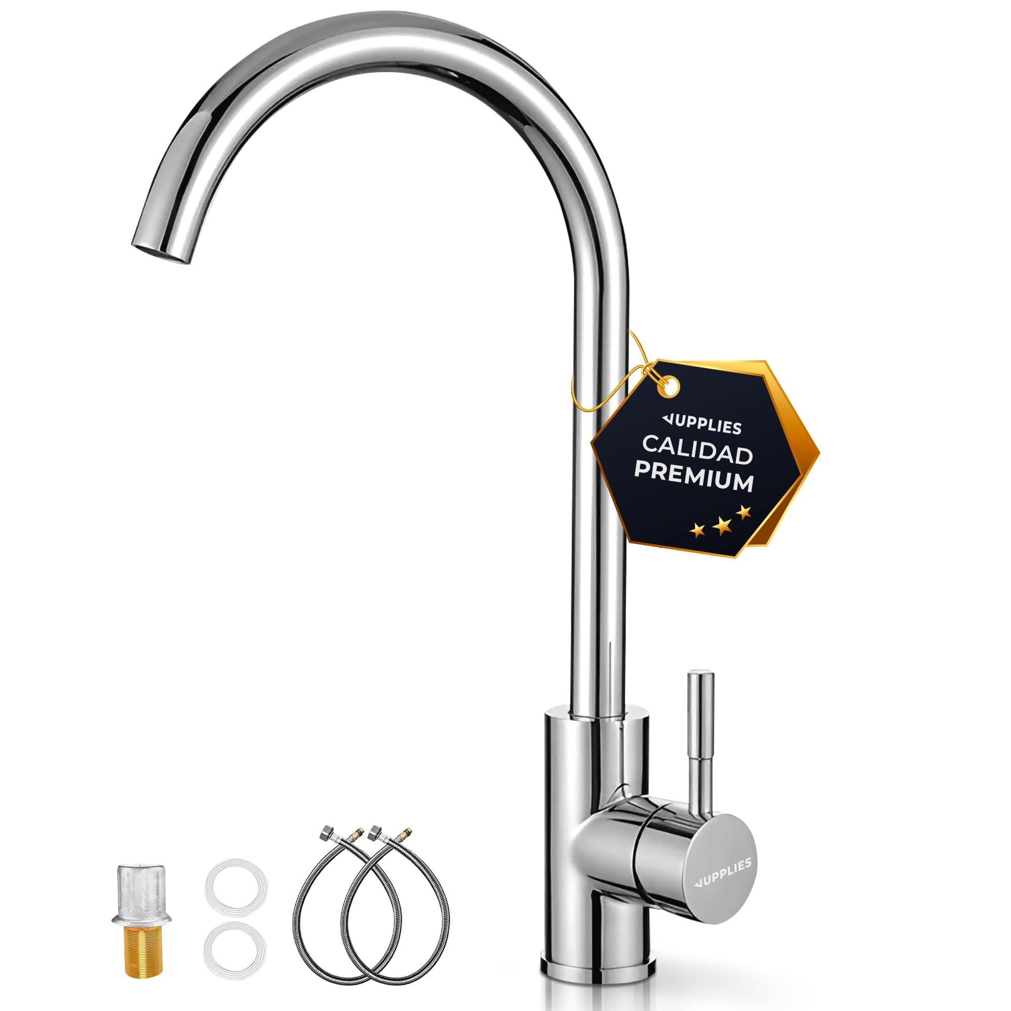 JUPPLIES Grifo de Cocina para Fregadero de Acero Inoxidable - Grifo de Fregadero Giratorio 360°