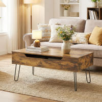 HOMCOM Mesa de Centro Elevable, Mesa de Café para Salón con Compartimento Oculto, Patas de Acero para Sala de Estar, Comedor, 95x50x40 cm, Marrón Rústico - details 1