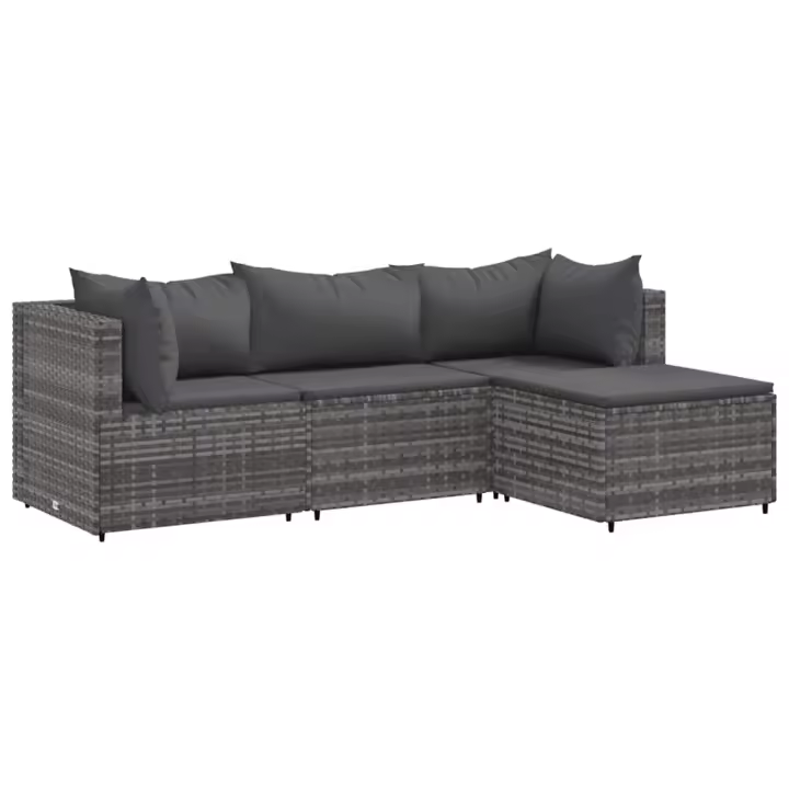 vidaXL Set de muebles de jardín 4 pzas y cojines ratán sintético gris - 1
