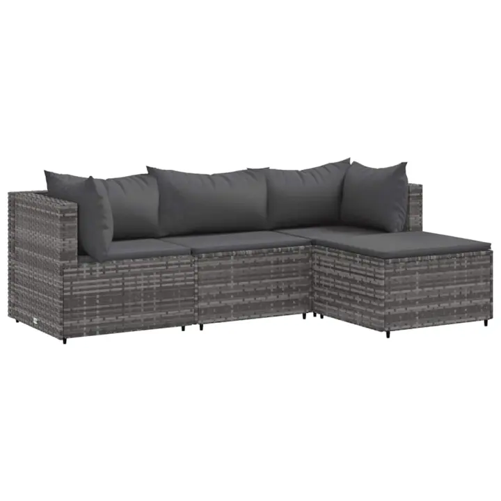 vidaXL Set de muebles de jardín 4 pzas y cojines ratán sintético gris - 1