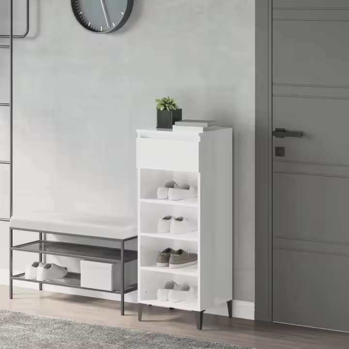 vidaXL Mueble zapatero madera contrachapada blanco brillo 40x36x105 cm - 1