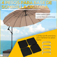 Outsunny Peso para Base de Sombrilla de 4 Piezas Base para Sombrilla Cuadrado Rellenable de Agua 60 kg Arena 70 kg o Mixto 80 kg para Base Cruzada Negro - details 3
