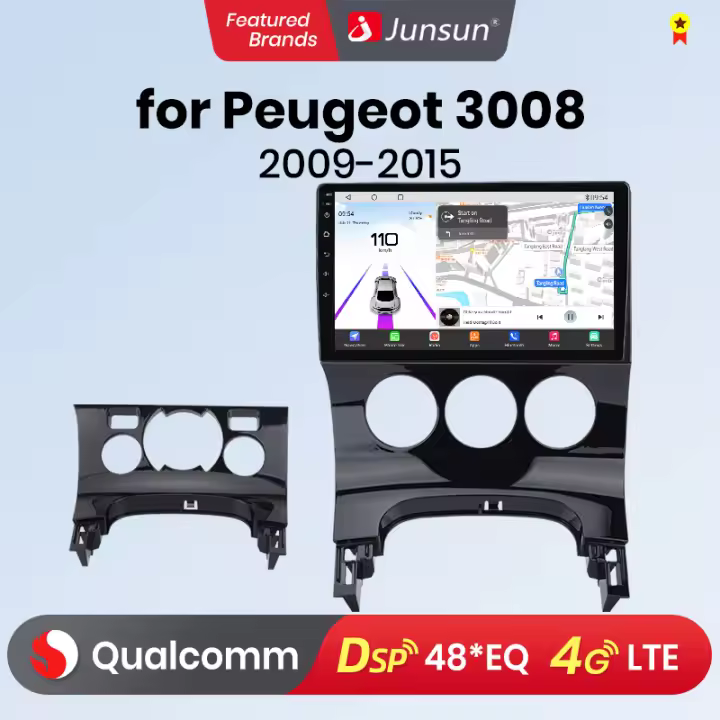 Junsun Android 13 Radio para Peugeot 3008 2009 2010 2011 2012 2013 2014 2015 de Coche con Chip Qualcomm de 8 Núcle de Coche con Chip Qualcomm de 8 Núcleos CarPlay Inalámbrico Autorradio Estéreo Pantalla HD Multimedia - 1
