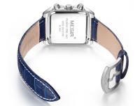 Reloj De Cuarzo Para Hombre Megir Con Correa De Cuero Y Dial Rectangular Cronógrafo Azul Estilo Casual Resistentes Al Agua - details 4