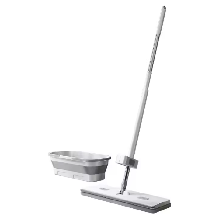 Fregona plana con cubo plegable, almohadilla de repuesto de microfibra, lavado manos libres, giro automático, limpieza del hogar - 1