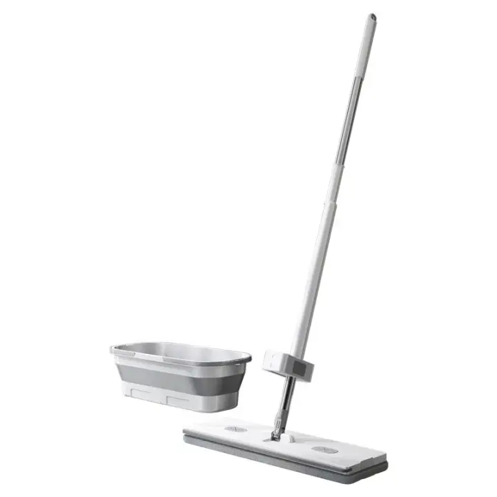 Fregona plana con cubo plegable, almohadilla de repuesto de microfibra, lavado manos libres, giro automático, limpieza del hogar - 1