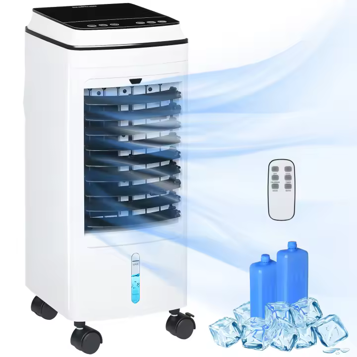 HOMCOM Climatizador Evaporativo 3 en 1 Aire Acondicionado Portátil 75W con 3 Velocidades Temporizador hasta 8H Depósito de 4 L Oscilación de 60º Mando a Distancia Blanco - 1