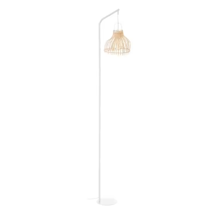 Lola Home Lámpara de pie varillas de rattan y metal blanca de 31x25x162 cm - 1