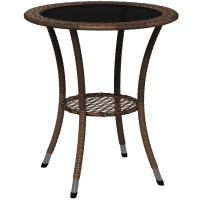 Outsunny Mesa de Ratán Redonda Ø64x71 cm Mesa de Jardín con Estante Marco de Acero y Tablero de Vidrio Carga 50 kg para Terraza Patio Marrón - details 0